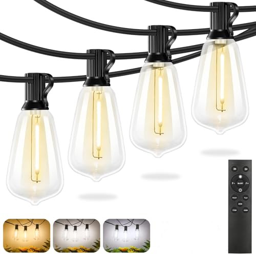 BRIGHTEVER 60FT OUTDOOR STRING LIGHTS REMOTE 3 MODES 2 TIMER (60FT-3CCT) - BLACK