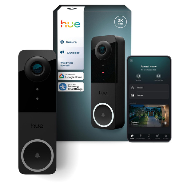 PHILIPS HUE SECURE WIRED VIDEO DOORBELL 2K DOORBELL CAMERA 590208 - BLACK