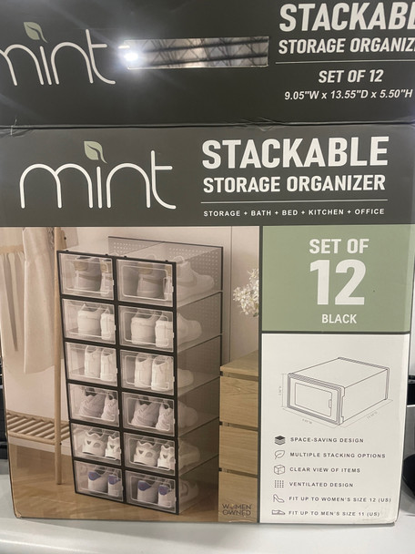 AMERICAN DREAM 12 PACK STACKABLE SHOE ORGANIZER BOXES - BLACK