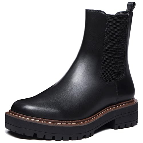 ATHLEFIT WOMEN'S CHELSEA ANKLE BOOTS PLATFORM SLIP ON WOMEN 7.5 BLACK