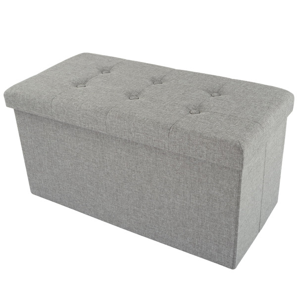 LAVISH HOME 30" FOLDING STORAGE OTTOMAN TUFTED FOOTREST, LINEN CHEST - GRAY New