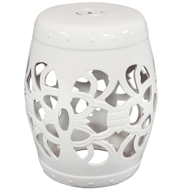 SUNNYDAZE KNOTTED QUATREFOIL CERAMIC GARDEN STOOL SIDE TABLE - 18" H - WHITE