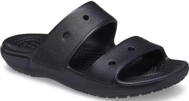 CROCS UNISEX CLASSIC TWO-STRAP SLIDE SANDALS - SIZE: MEN 7 WOMEN 9 - BLACK