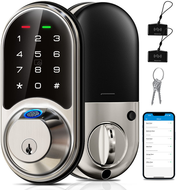 VEISE SMART LOCK FINGERPRINT DOOR LOCK 7-IN-1 KEYLESS RZ07 - SATIN NICKEL