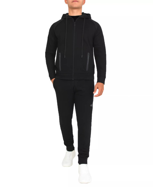 BLU ROCK NEW YORK MEN'S TECH FLEECE HOODIE AND JOGGER SWEATPANTS - XL - BLACK