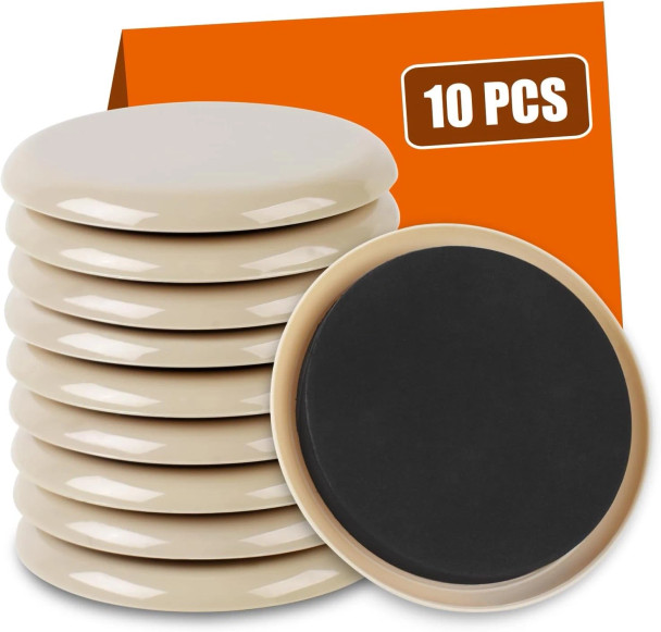 GENERIC 10 PIECE FURNITURE SLIDERS, 3 1/2" - BEIGE/BLACK New