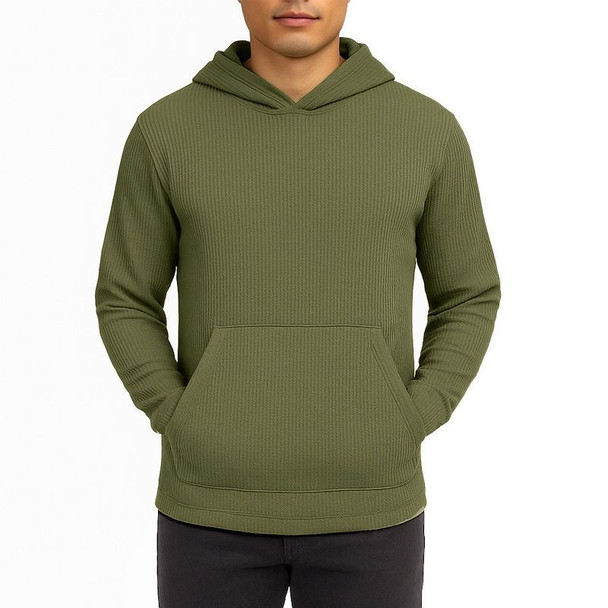 BLUE ICE MEN'S WAFFLE KNIT THERMAL PULLOVER HOODIE - SIZE: MEN MEDIUM - OLIVE New