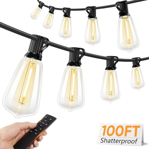 Brightever LED Outdoor String Lights with Remote, 100FT Commercial Grade