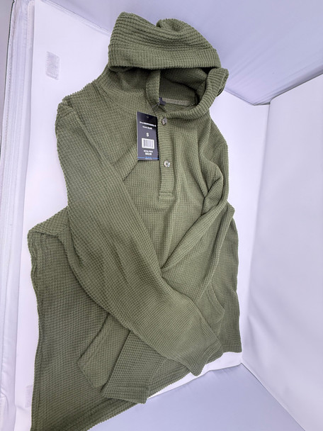 BLUE ICE MEN'S LOOSE FIT WAFFLE KNIT THERMAL HENLEY HOODIE - SIZE: MEN S - OLIVE New