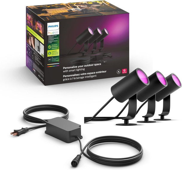 PHILIPS HUE LILY OUTDOOR SMART SPOTLIGHT BASE KIT 3 PACK 1746730V7 - BLACK