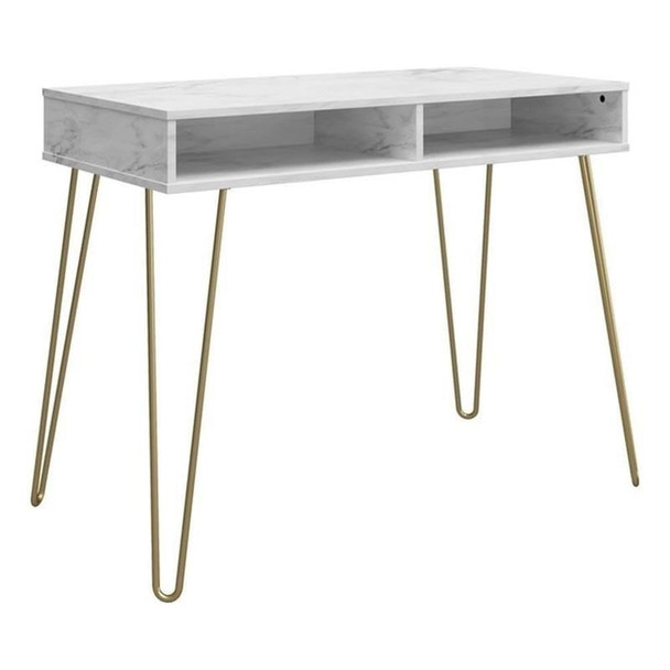 NOVOGRATZ ATHENA COMPUTER DESK WITH STORAGE, WHITE FAUX MARBLE - WHITE MARBLE