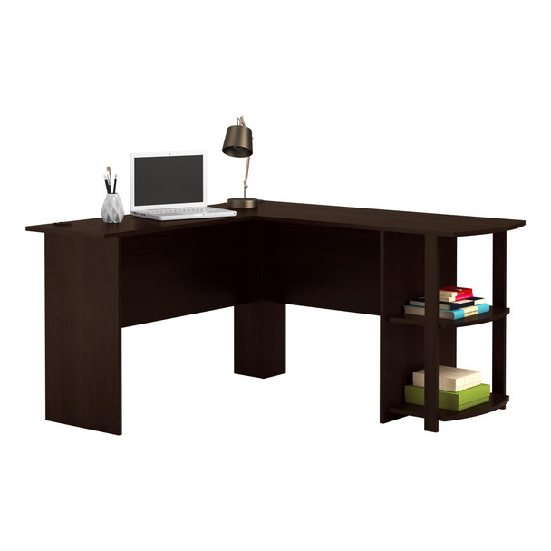 AMERIWOOD HOME DAKOTA L-SHAPED DESK WITH BOOKSHELVES 9354303PCOM - ESPRESSO