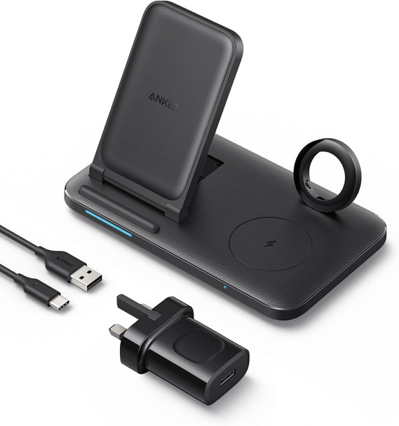 ANKER 335 WIRELESS CHARGER,3 IN 1 WIRELESS CHARGING STATION WITH ADAPTER - BLACK