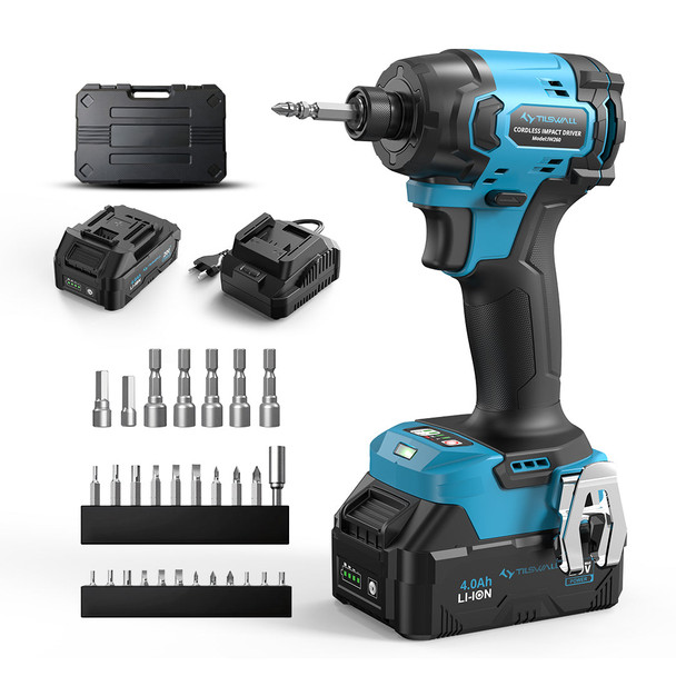 TILSWALL 20V CORDLESS IMPACT DRIVER, 260NM TORQUE BRUSHLESS, 3-SPEED - BLUE