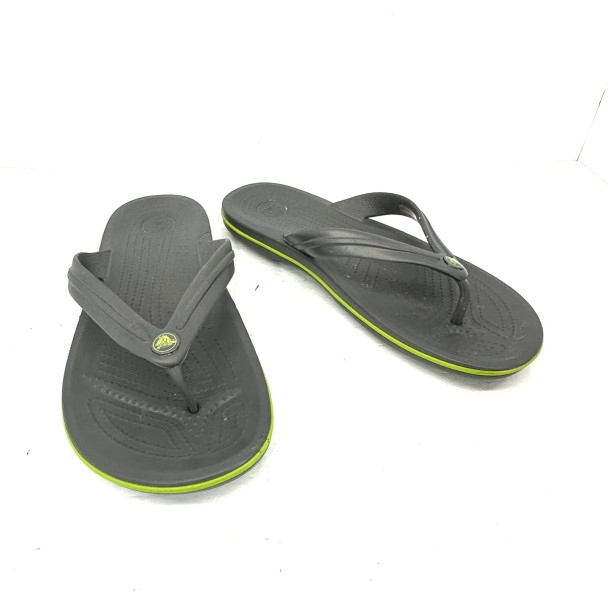 CROCS CROCBAND FLIP SANDALS MENS - SIZE: MEN 10 - GRAPHITE/VOLT GREEN New