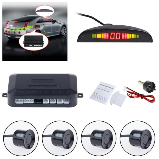 ZONE TECH UNIVERSAL CAR LED PARKING SENSOR 4 SENSORS SYSTEM - BLACK