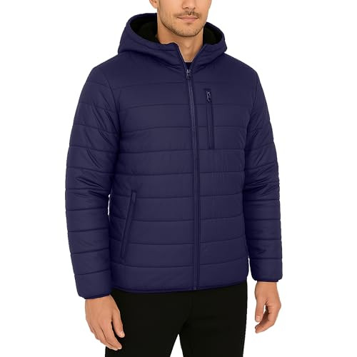 Galaxy by Harvic Men's Sherpa-Lined Hooded Puffer Jacket Zip, XL, Navy
