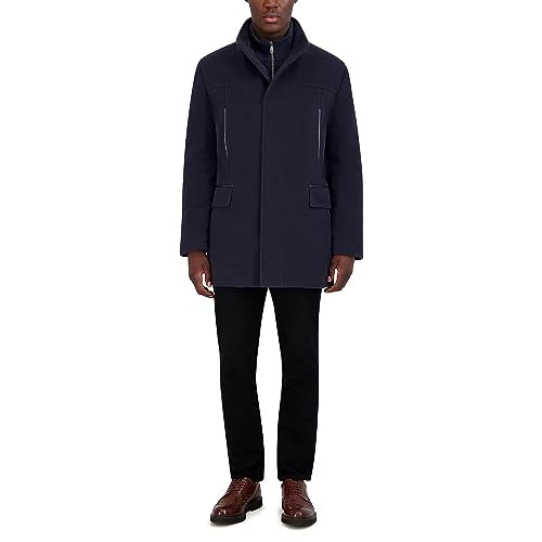 532SW600 COLE HAAN MENS FULL ZIP WOOL PLUSH CAR COAT SIZE MEN SMALL NAVY New