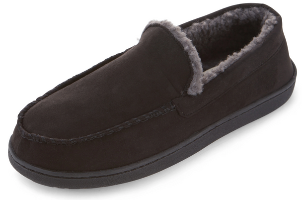 FLOOPI MEN’S CLASSIC MICROSUEDE MOCCASIN SLIPPER SIZE 9-10 - SIZE: MEN M - BLACK