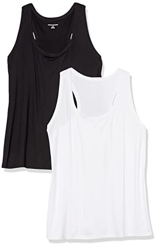 AMAZON ESSENTIALS WOMEN'S ACTIVE RACERBACK TANK TOP, 2 PACK, XS,  BLACK/WHITE New