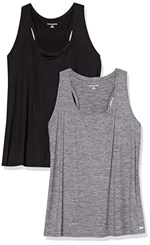 AMAZON ESSENTIALS WOMEN XS BLACK/DARK GRAY SPACE DYE (Set of 2) Tank Top New