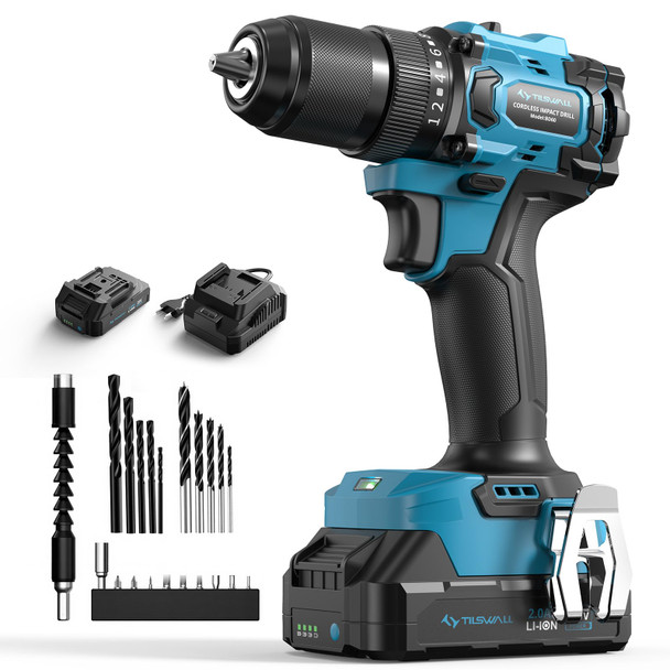 Tilswall 20V Cordless Drill, Power Drill with 65N.m High Torque, 18+1 Torque