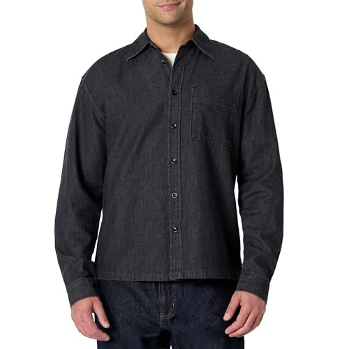 AMAZON ESSENTIALS MEN'S MODERN OVERSIZED-FIT DENIM BUTTON-DOWN - SIZE L - BLACK New