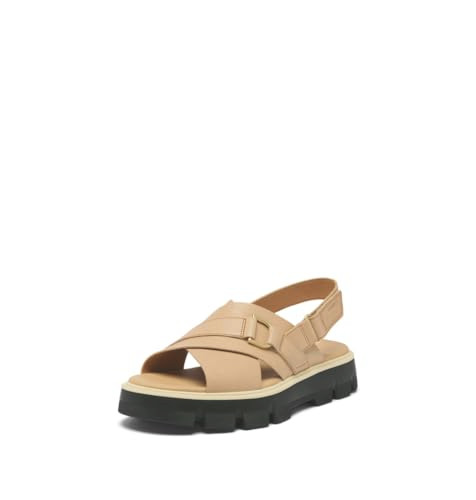 NL5219-246 SOREL WOMEN'S REIN CB CRISS CROSS SANDALS SIZE 8 BEIGE BLACK