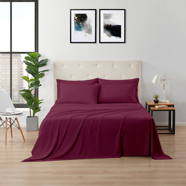 KATHY IRELAND BAMBOO COOLING 6 PIECE SHEET SET DEEP POCKETS- QUEEN - RASPBERRY New