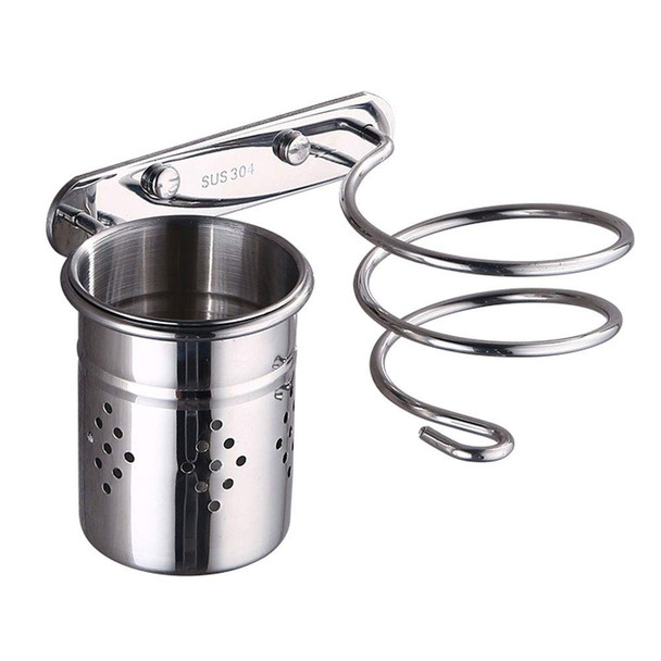 DUSAHDSG 2 INSTALLATION METHODS HAIRDRYER SPIRAL HOLDER RACK BATHROOM - SILVER