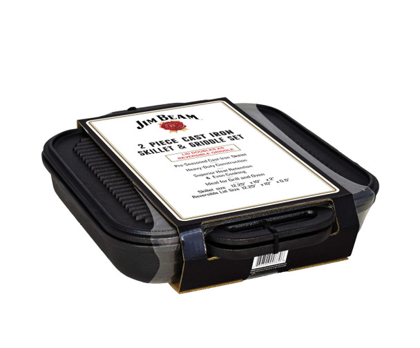 JIM BEAM 3-IN-1 CAST IRON SKILLET WITH DOUBLE SIDED GRIDDLE JB0218 - BLACK