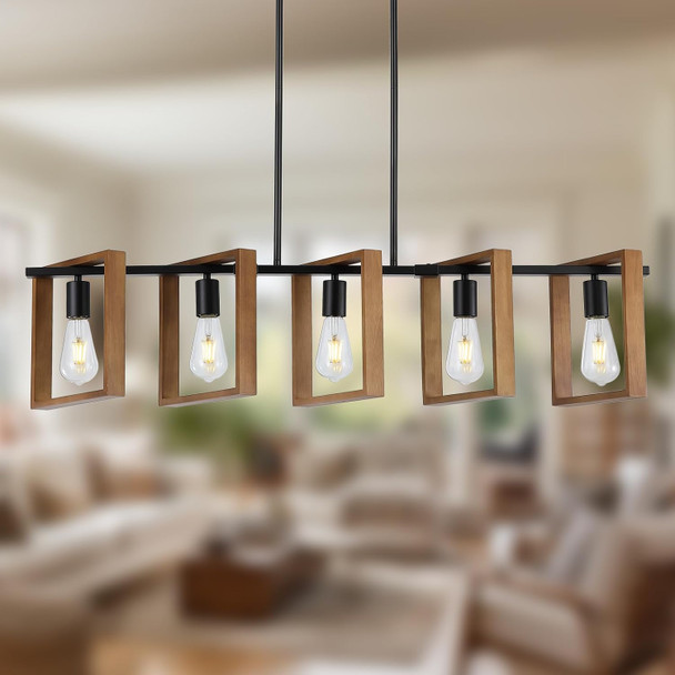 CAFULAM 41.5" KITCHEN ISLAND LIGHTING,5 LIGHTS - BLACK/WOOD