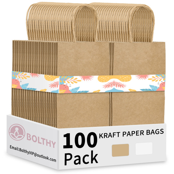 BOLTHY SMALL KRAFT PAPER BAGS 100PCS 5.91 X 3.15 X 8.27 (14X8X20CM) PAPER BAGS