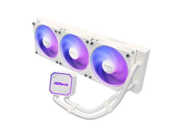 ASRock AIO PRO White 360 ARGB 27mm radiator, ARGB waterblock, ARGB Hub-lighting