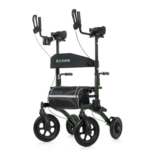 ELENKER ALL-TERRAIN UPRIGHT ROLLATOR WALKER, STAND UP ROLLING WALKER - GREEN