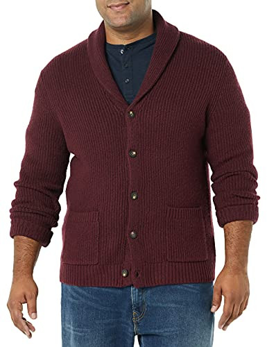 AEM20072F21 AMAZON ESSENTIALS MEN LONG-SLEEVE SHAWL CARDIGAN SIZE M BURGUNDY New