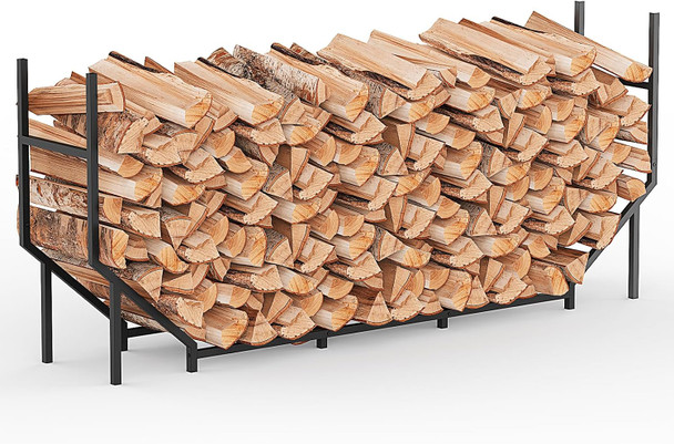 FAGIGY 6FT FIREWOOD RACK OUTDOOR INDOOR WOOD STAND FOR FIREWOOD HOLDER - BLACK New