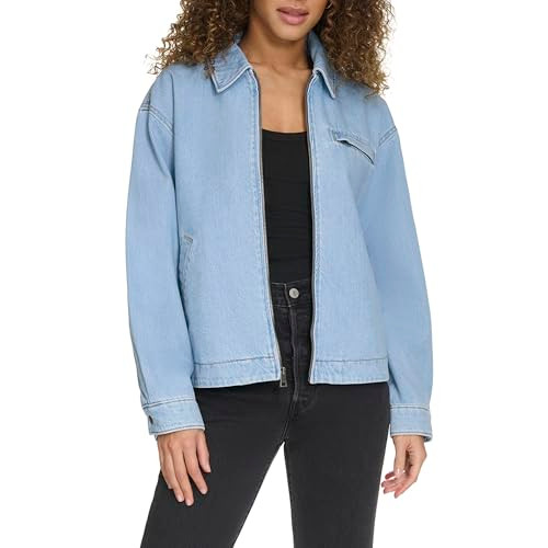 LEVI'S WOMEN'S ZIP UP UTILITY JACKET WITH COLLAR - SIZE: WOMEN L - LIGHT WASH New