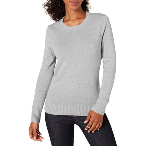 Amazon Essentials Women Crewneck Sweater 100% Cotton Light Gray Heather M New