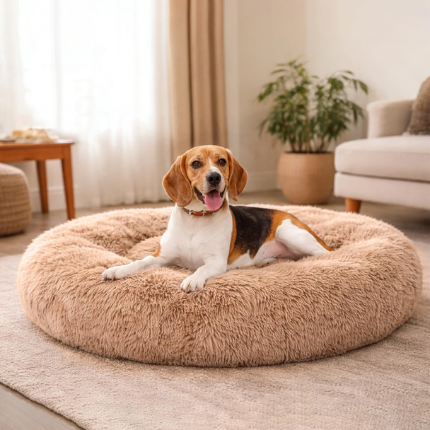 FITION DOG CAT BED DONUT BED PUPPY KITTEN WASHABLE ROUND FLUFFY - TANISH PINK New