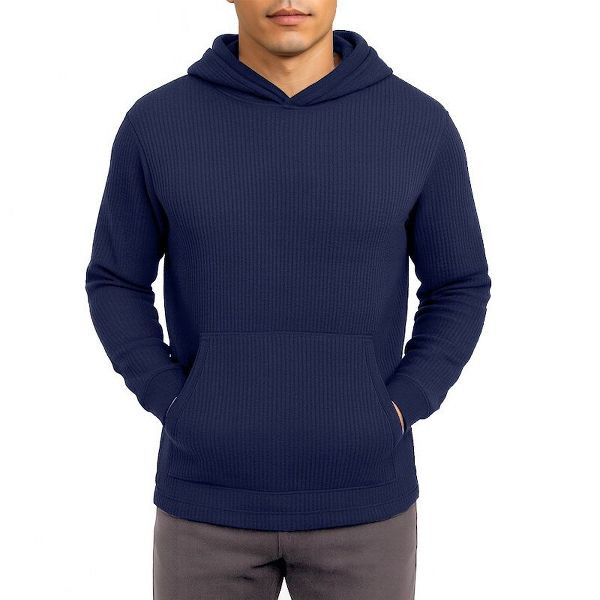 BLUE ICE MEN'S WAFFLE KNIT THERMAL PULLOVER HOODIE - SIZE: MEN L - NAVY New