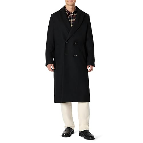 AMAZON ESSENTIALS MEN'S RELAXED-FIT DOUBLE BREASTED WOOL LONGLINE BLACK LARGE