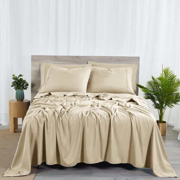 BIBB HOME 2000 COUNT 6-PIECE BAMBOO SHEET SET WITH SNUG GRIP, QUEEN - WARM TAUPE