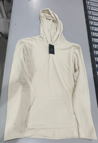 BLUE ICE MEN'S LOOSE FIT WAFFLE KNIT THERMAL HENLEY HOODIE - SIZE: 3XL - NATURAL New