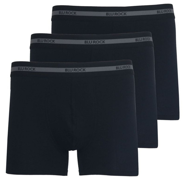 BLU ROCK MEN'S COTTON FLEX STRETCH BOXER BRIEFS,3 PACK, SIZE XL - BLACK
