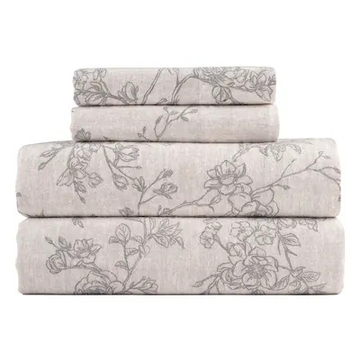 KATHY IRELAND HOME 100% TURKISH COTTON FLANNEL KING SHEET SET - GRAY TOILE