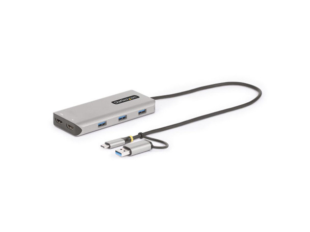 USB-C MULTIPORT ADAPTER W/ATTACHED USB-C TO USB-A DONGLE, DUAL HDMI (4K30HZ/1080