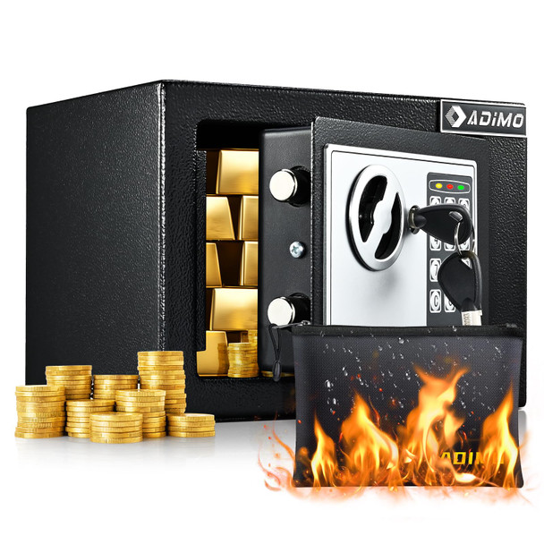 ADIMO SAFE BOX SMALL SAFE COLLEGE DORM ROOM FIREPROOF WATERPROOF KEYS - BLACK