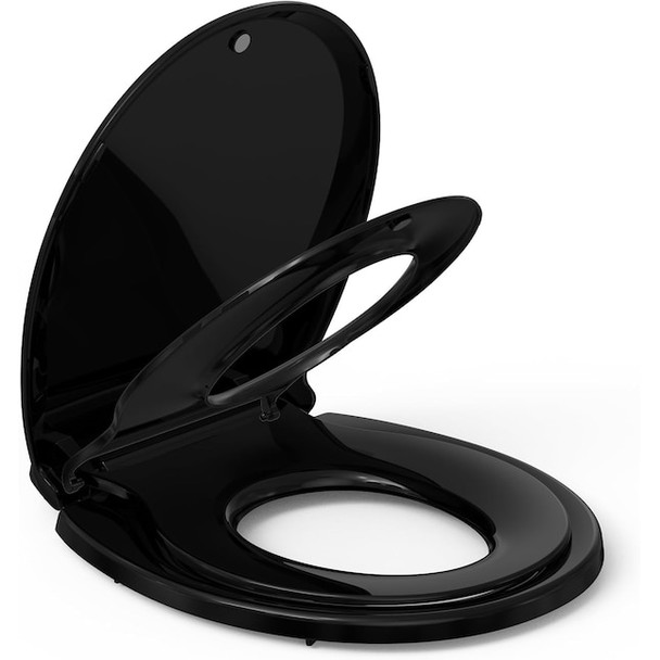 QEETEX ROUND TOILET SEAT FOR ADULT AND CHILD BUILT-IN POTTY TRAINING SEAT, BLACK New