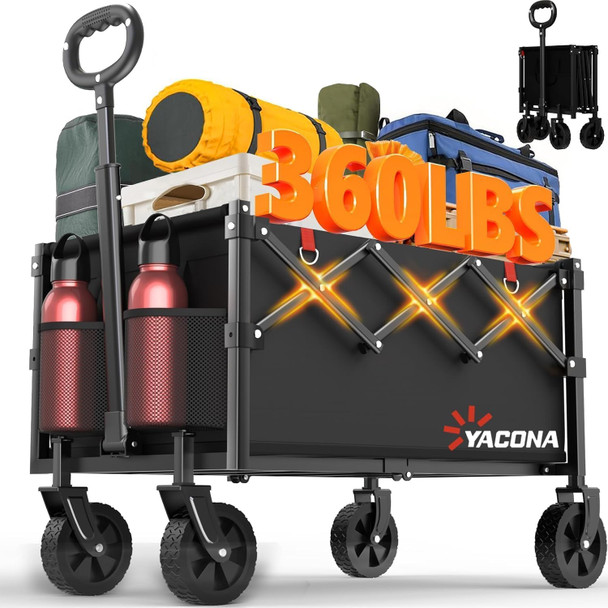 YACONA WAGEN CARTS FOLDABLE LIGHTWEIGHT PORTABLE SHOPPING CART - BLACK New